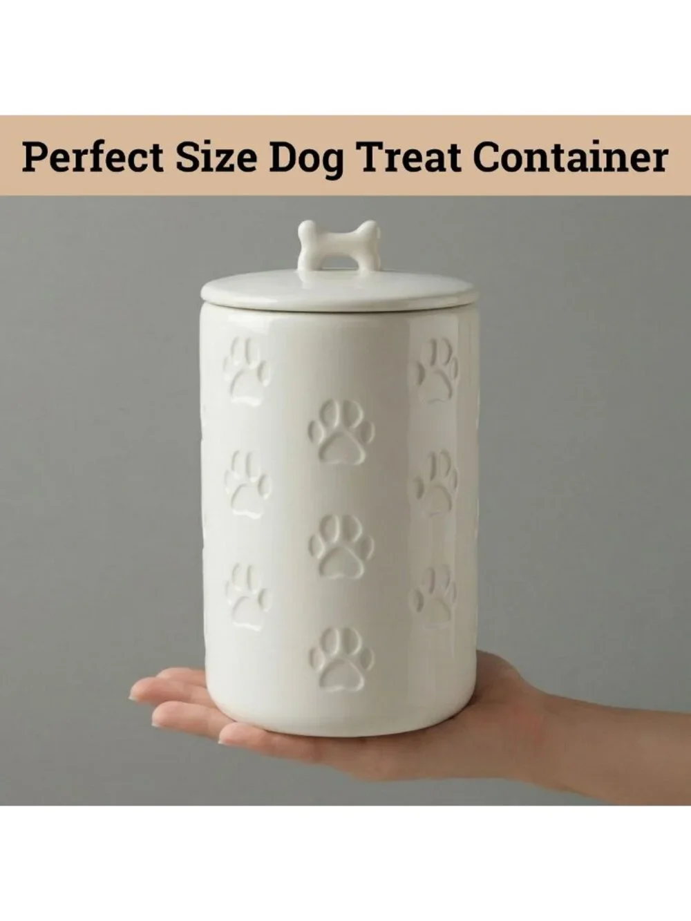 Airtight Dog Treat Container - 7 Cup Ceramic Jar for Kitchen - Cute Pet Cookie
